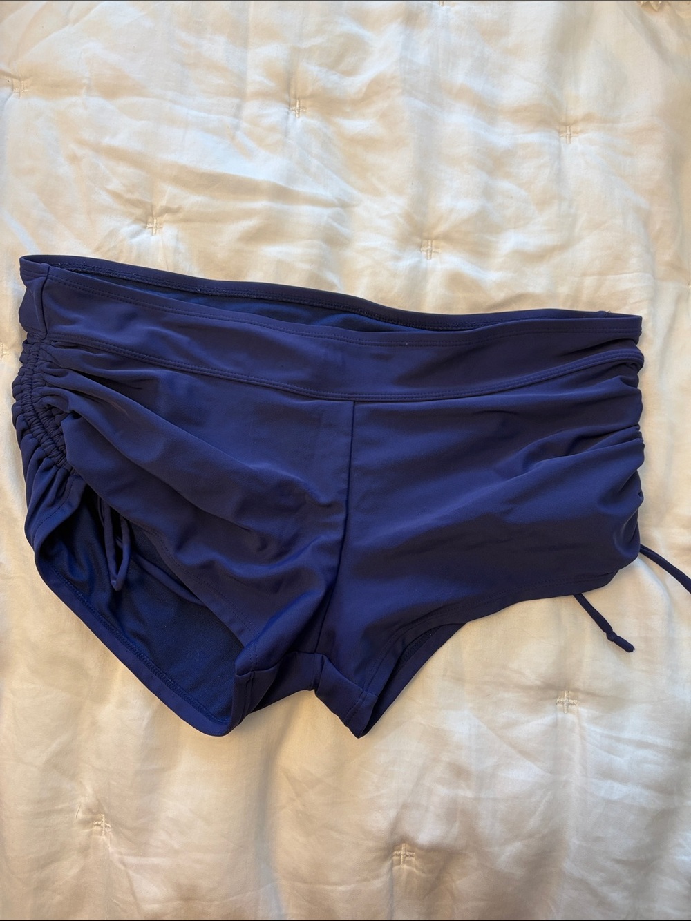 Navy Blue Ruched Swim Shorts